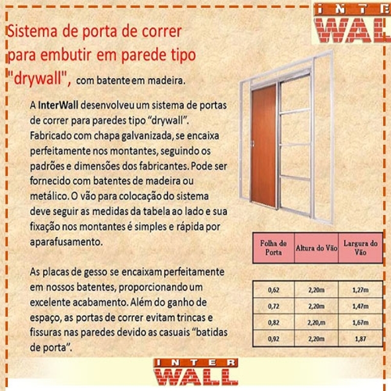 Portas de Correr Embutida Drywall para Quarto Pequeno Cajamar - Porta de Correr Embutida Drywall para Cozinha