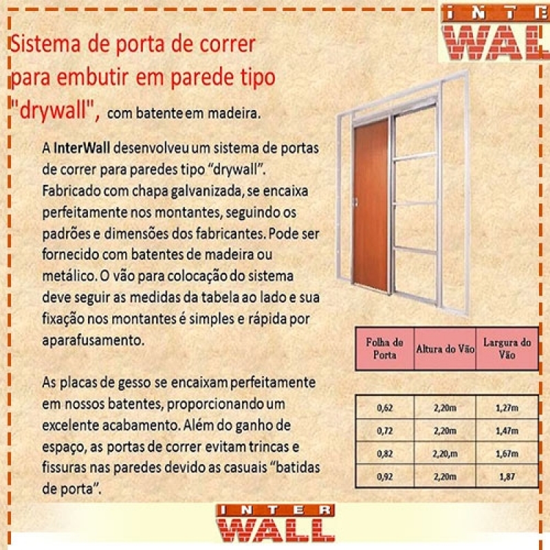 Portas de Correr Embutida para Drywall Embu das Artes - Porta Interiores de Correr Embutidas